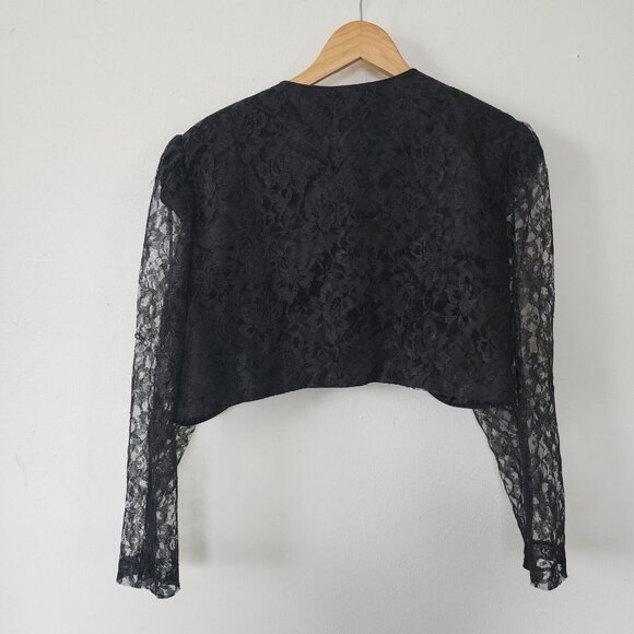 Vintage Cropped Lace Black Blazer Formal Goth 80s 90s Large - Picture 7 of 7